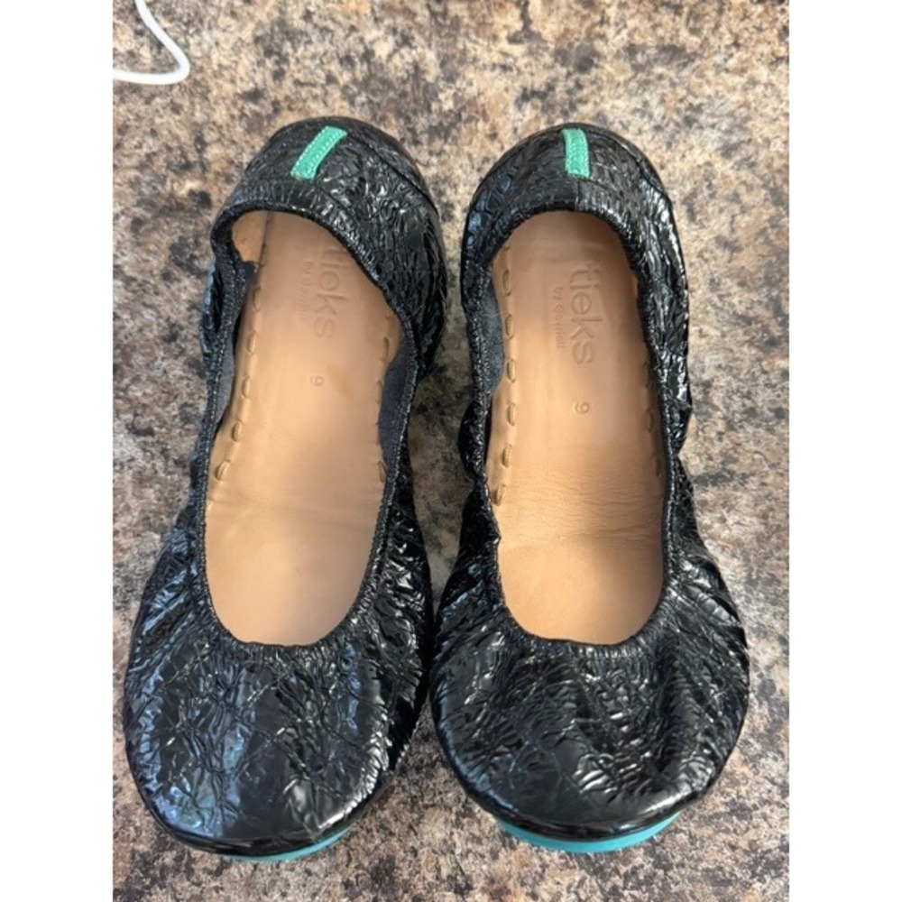 Tieks by Gavrieli Obsidian Black Crinkled Patent Leather Ballet Flats Size 9
